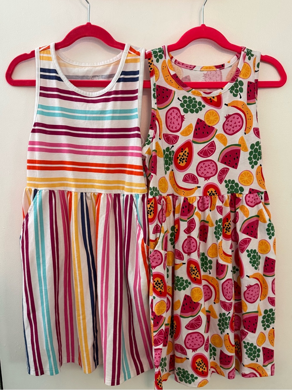 Girls' Multicolor Striped & Fruit Print Sleeveless Dresses - Pack